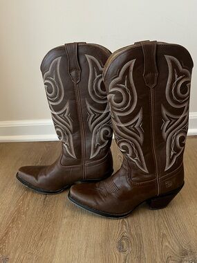 Durango Tan Leather Cowboy Boots with Cream Lining